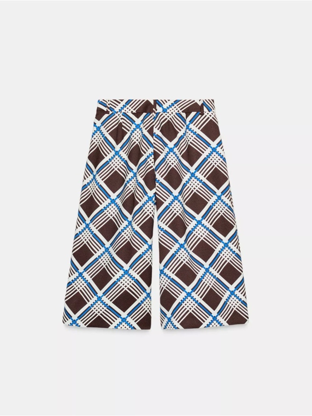 Zara Brown, White and Blue Plaid Wide-Leg Culottes